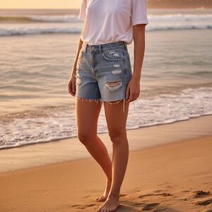 American Eagle Light Wash Distressed Jean Shorts 4